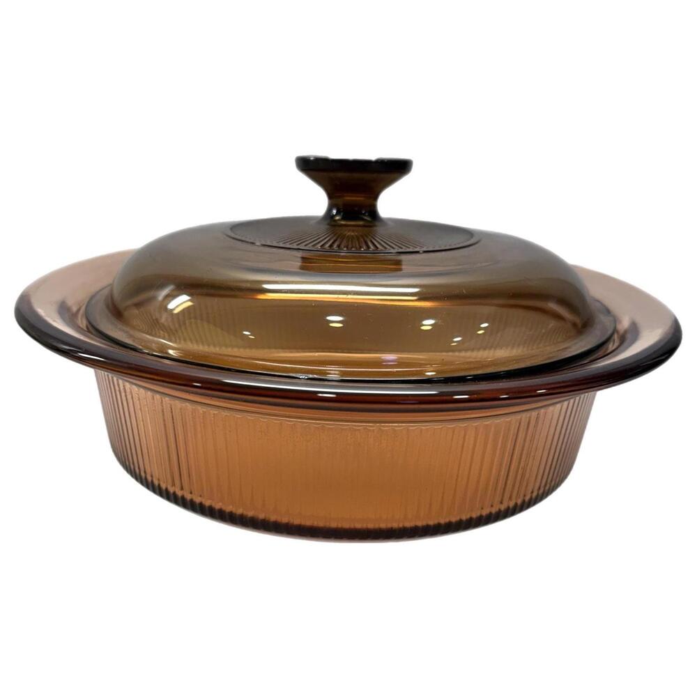 Vintage Vision Corning Ware 1.5Qt Amber Glass Casserole Dish V-32-B with Lid